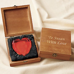 Red Glass Heart in Personalized Wood Box