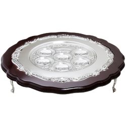 Seder Plate in Wood & Silver Plated Stand