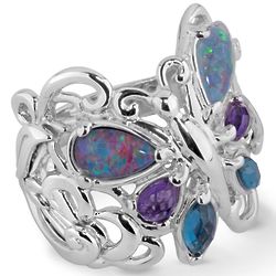 Sterling Silver & Multi Gemstone Butterfly Ring