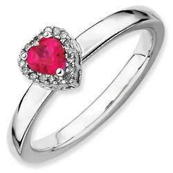 Ruby Heart Diamond Ring in Sterling Silver
