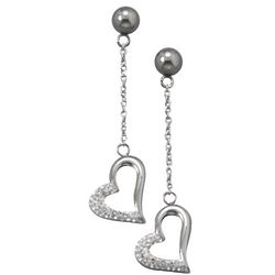 Stainless Steel Crystal Heart Drop Earrings