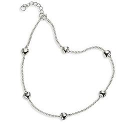 Lady's Ankle Bracelet with Puffy Hearts in Sterling Silver
