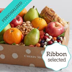Simply Fresh Fruit & Snacks Gift Basket with Personalized Ribbon