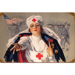Red Cross Nurse Metal Sign