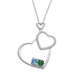 A Mother of 2 Sterling Silver Heart and Birthstones Pendant