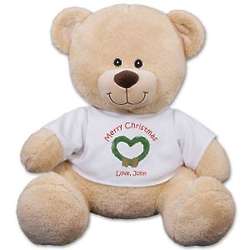 Christmas Teddy Bear in Personalized Heart Wreath T-Shirt
