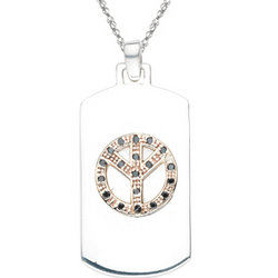 Black Diamond Dog Tag Pendant in Pink Gold and Silver