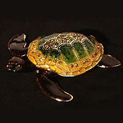 Enameled Turtle Trinket Box with Crystal and Gold Accents