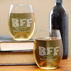 Personalized BFF Wine Glass Set