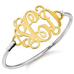 Sterling Silver Bangle with Gold-Plated Monogram