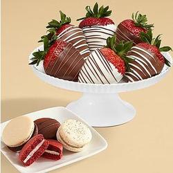 4 Classic Macarons and 6 Chocolate-Dipped Strawberries