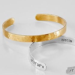 Personalized Coordinates Hammered Brass Cuff Bracelet