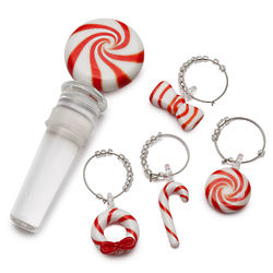 Peppermint Twist Wine Stopper and 4 Wine Charms