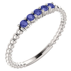 Silver Tanzanite Stackable Beaded White Gold Ring