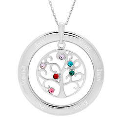6-Stone Personalized Birthstone Crystal Family Tree Pendant