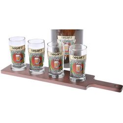 Personalized Neighborhood Pub Beer Taster Paddle and Glasses
