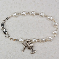 Pearl White Hearts Communion Bracelet