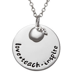 Love-Teach-Inspire Apple Carm and Disc Pendant Necklace