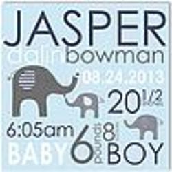 Elephant Love Baby Boy Canvas Birth Announcement