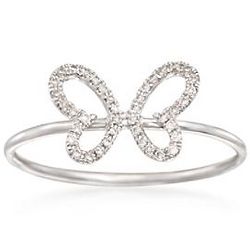 18kt White Gold Open Butterfly Ring with Diamond Accents