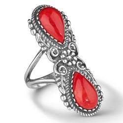 American West Sterling Silver and Red Coral Elongated Ring