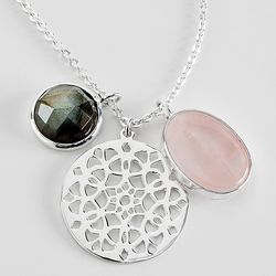 Silver-Plated Filigree Charm Necklace with Quartz Stone
