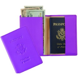 Purple Leather Passport Holder with Embossed US Seal - FindGift.com