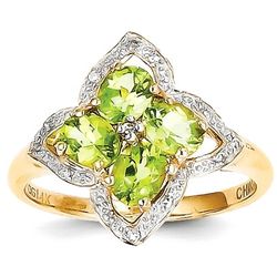 Floral 14k Gold Peridot and Diamond Ring