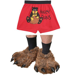 Men's Honey Buns Boxers and Bear Paw Slippers Gift Set