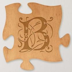 Personalized Antique Initial Wood Puzzle Piece