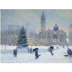 Twilight Snowfall, Copley Square, Boston Art Print