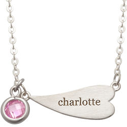 Kid's Engravable Sterling Silver Heart & Birthstone Necklace