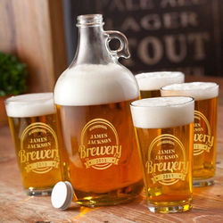 Personalized Gold Design Brewery Growler Set