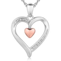 Sterling Silver Dual Heart Style Diamond Accented Pendant