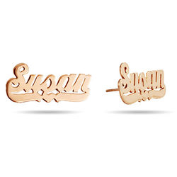 Personalized Nameplate Rose Gold Vermeil Heart Stud Earrings