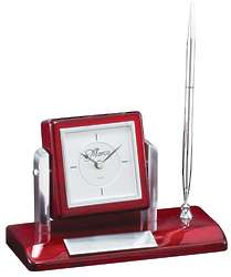 Rosewood & Silver Personalized Pen Stand & Clock