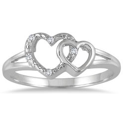 Diamond Accent Heart Link Ring in Sterling Silver