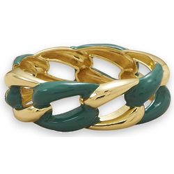 Gold Tone Hinged Bracelet with Teal Epoxy