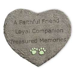 Heart Shaped Pet Memorial Stone with Saying and Paw Prints