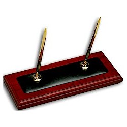 Wood and Leather Double Pen Stand