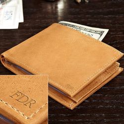 Tan Leather Top Flap Personalized Bi-Fold Wallet