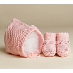 Baby Girl's Peruvian Cotton Bonnet and Booties