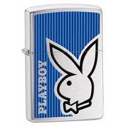 Personalized Playboy Bunny Blue Brushed Chrome Zippo Lighter
