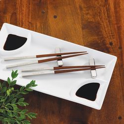 2 Pairs of Personalized Teak Wood Chopsticks with Rests
