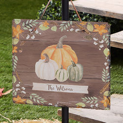 Autumn Pumpkins Dark Wash Personalized Slate Plaque