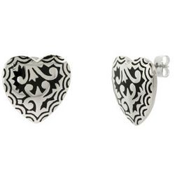 Stainless Steel Bali Style Black Enamel Heart Earrings