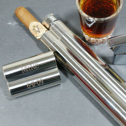 Engraved Stainless Steel Cigar and Flask Case