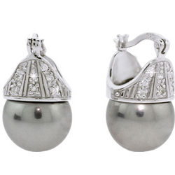Sterling Silver Crowned Gray Pearl Earrings