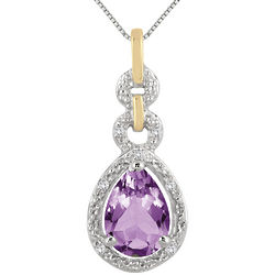 Pear Shape Amethyst and Diamond Pendant in Gold and Sterling