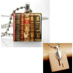Book Lover's Upcycled Scrabble Tile Necklace